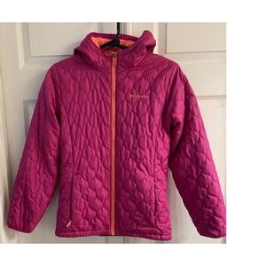 Columbia Girls Hooded Quilted Jacket W/ Fleece Lining Size L(14/16) Purple/Coral